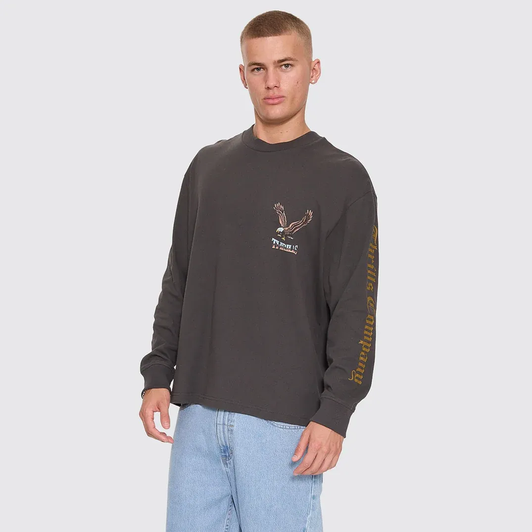THRILLS MENS SEEN &amp; HEARD OVERSIZE BOX CROP LONG SLEEVE TEE - DARK MERCH BLACK