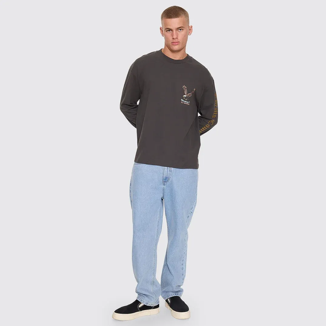 THRILLS MENS SEEN &amp; HEARD OVERSIZE BOX CROP LONG SLEEVE TEE - DARK MERCH BLACK