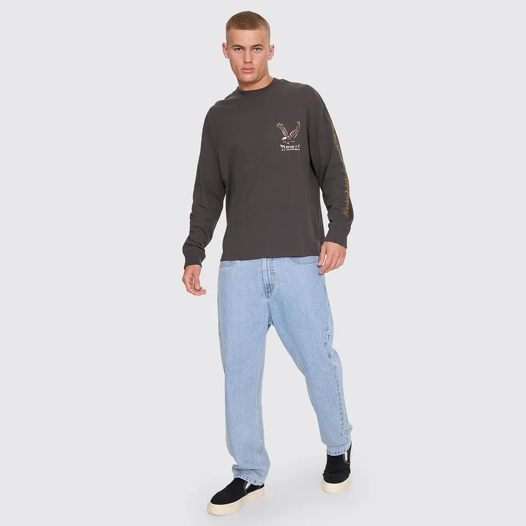 THRILLS MENS SEEN &amp; HEARD OVERSIZE BOX CROP LONG SLEEVE TEE - DARK MERCH BLACK