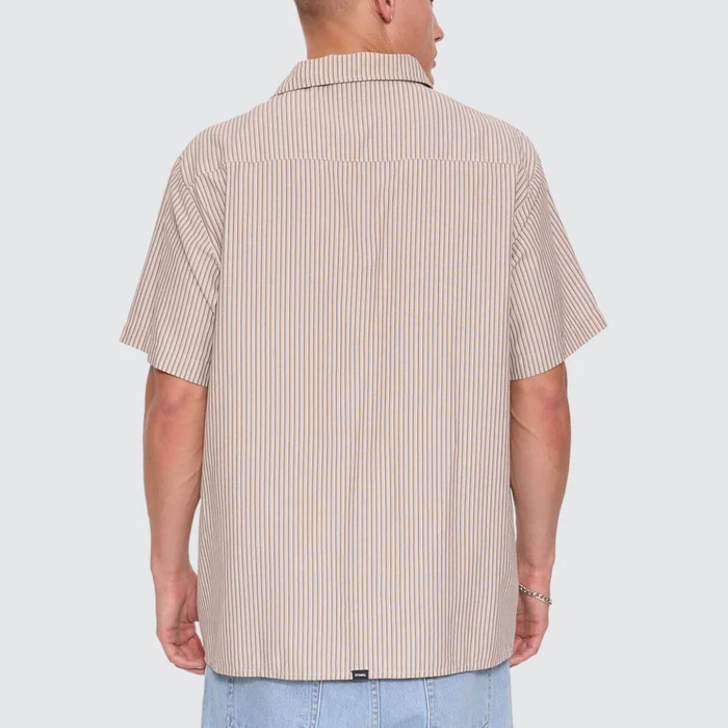THRILLS MENS THRILLS UNION SHORT SLEEVE STRIPE WORK SHIRT - POSTAL BROWN