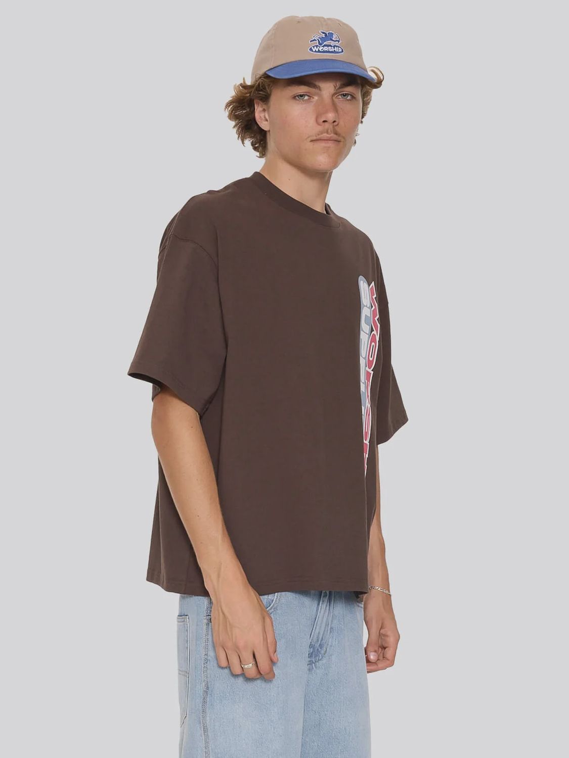 WORSHIP MENS GLOBO BOX CROP TEE - GANACHE