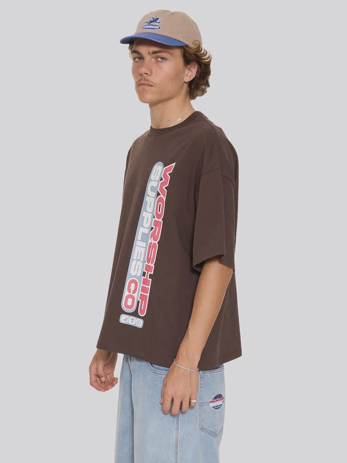 WORSHIP MENS GLOBO BOX CROP TEE - GANACHE
