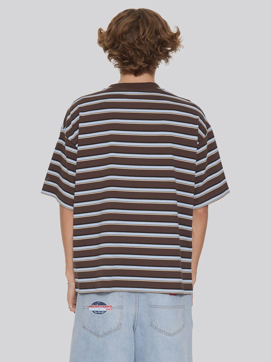 WORSHIP MENS GLOBO STRIPE BOX CROP TEE - GANACHE STRIPE