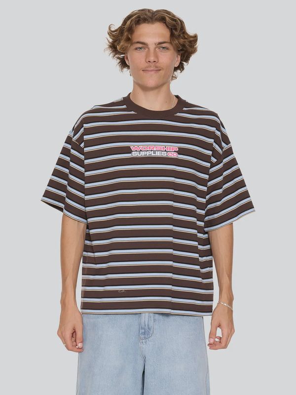 WORSHIP MENS GLOBO STRIPE BOX CROP TEE - GANACHE STRIPE