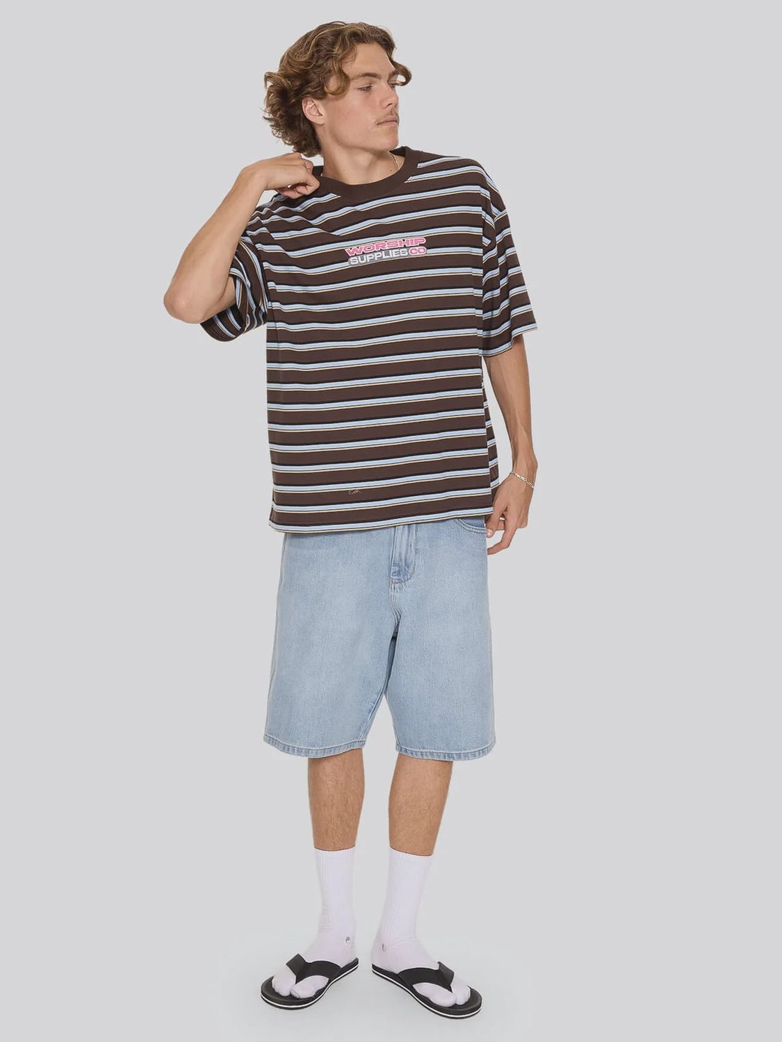WORSHIP MENS GLOBO STRIPE BOX CROP TEE - GANACHE STRIPE