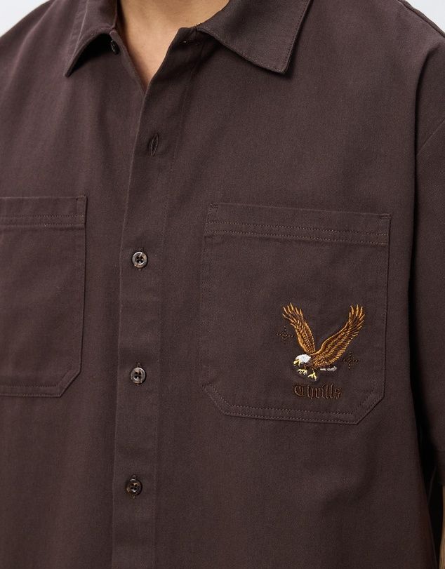 THRILLS MENS SEEN &amp; HEARD CROPPED SHORT SLEEVE WORK SHIRT - POSTAL BROWN