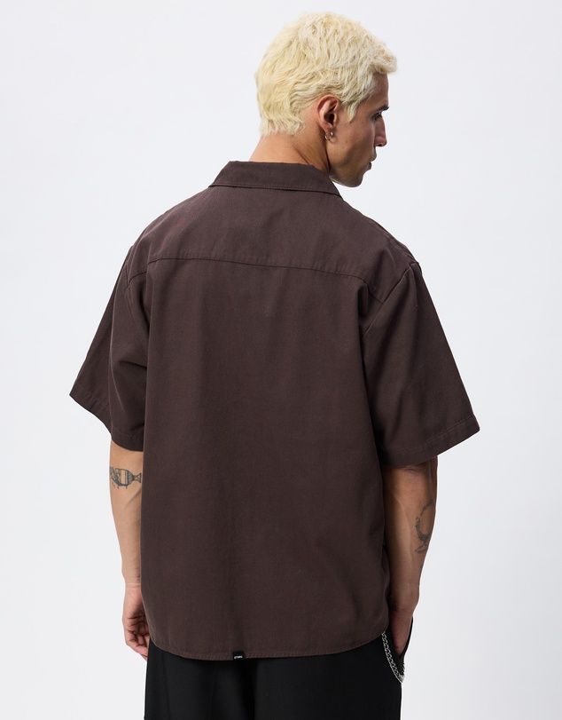 THRILLS MENS SEEN &amp; HEARD CROPPED SHORT SLEEVE WORK SHIRT - POSTAL BROWN