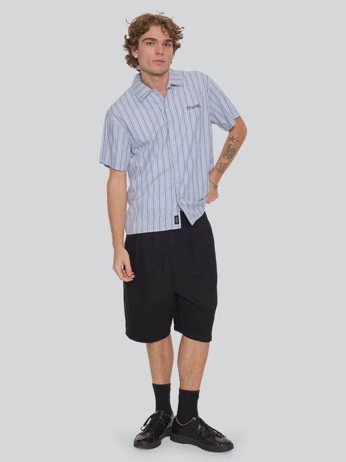 THRILLS MENS CHAOS BARREL LEG BALLOON BAGGY SHORT - BLACK
