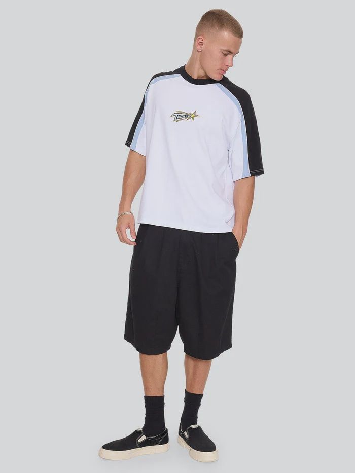 THRILLS MENS CHAOS BARREL LEG BALLOON BAGGY SHORT - BLACK