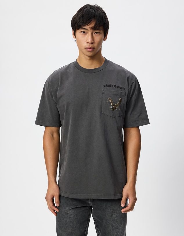 THRILLS MENS SEEN &amp; HEARD OVERSIZE POCKET TEE - DARK MERCH BLACK