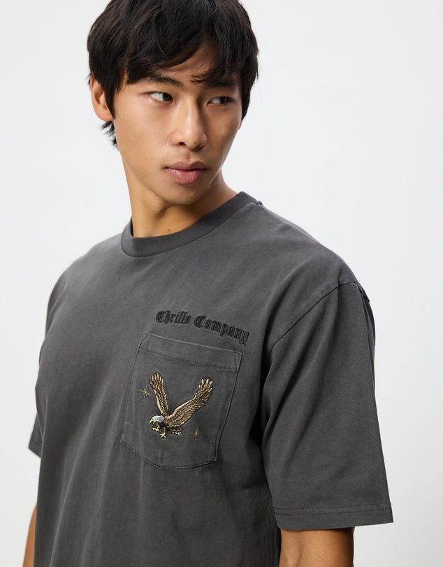 THRILLS MENS SEEN &amp; HEARD OVERSIZE POCKET TEE - DARK MERCH BLACK
