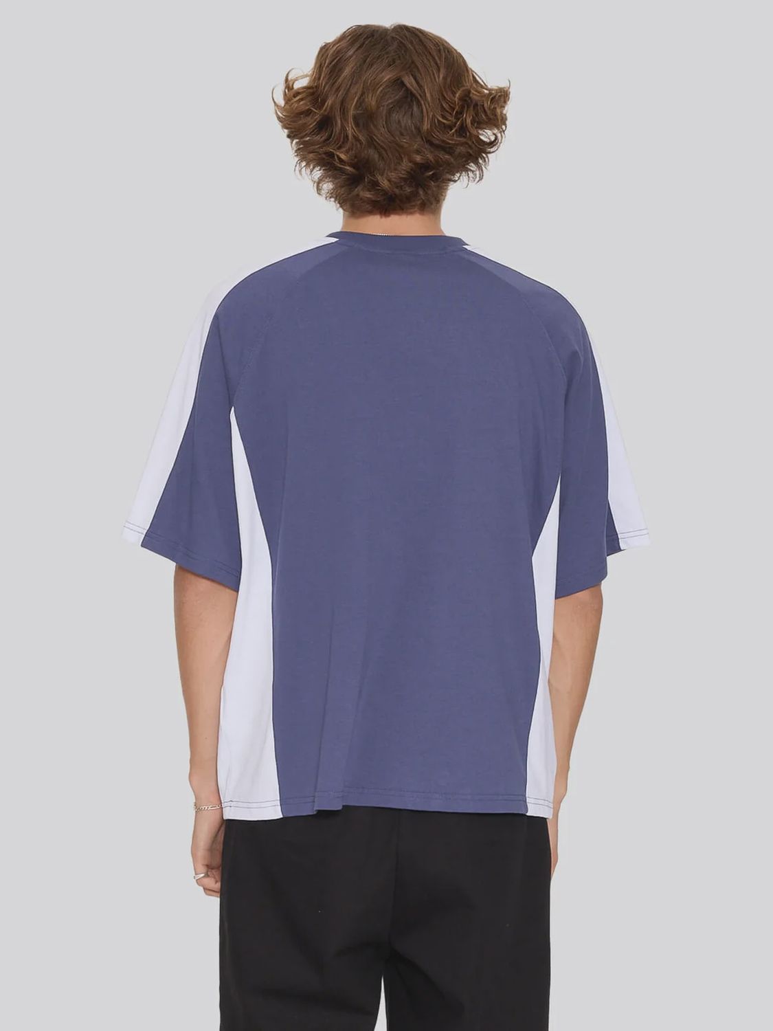 WORSHIP MENS LINE STEPPER BOX CROP RAGLAN TEE - CROWN BLUE