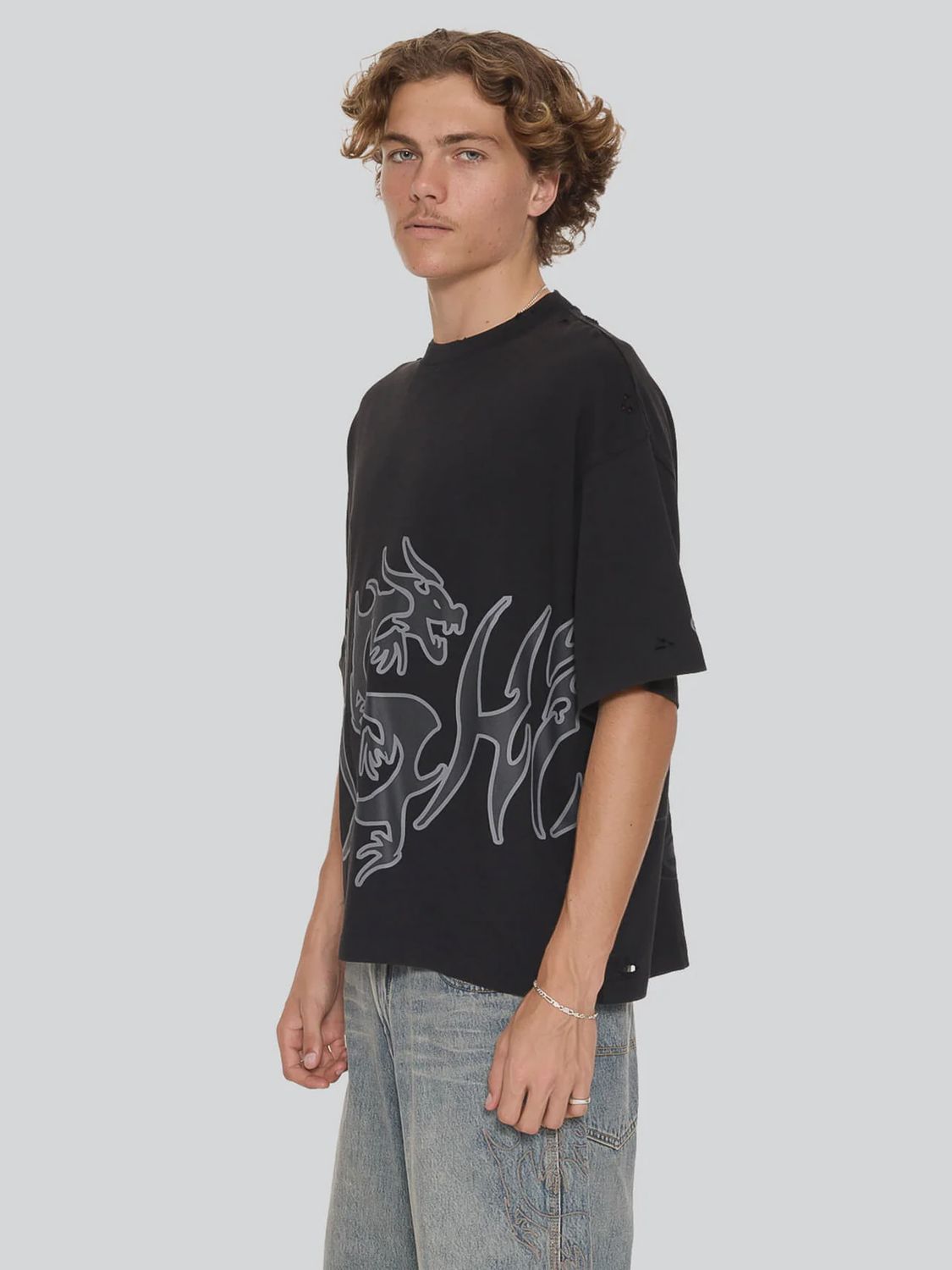 WORSHIP MENS SERPES DISTRESS OVERSIZE TEE - ACID BLACK