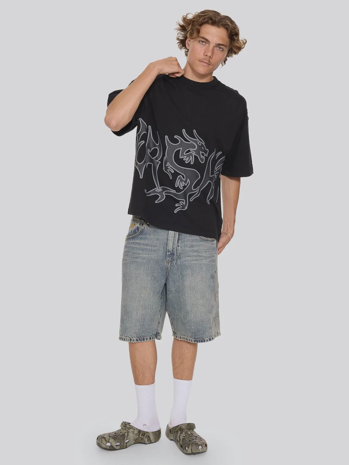 WORSHIP MENS SERPES DISTRESS OVERSIZE TEE - ACID BLACK