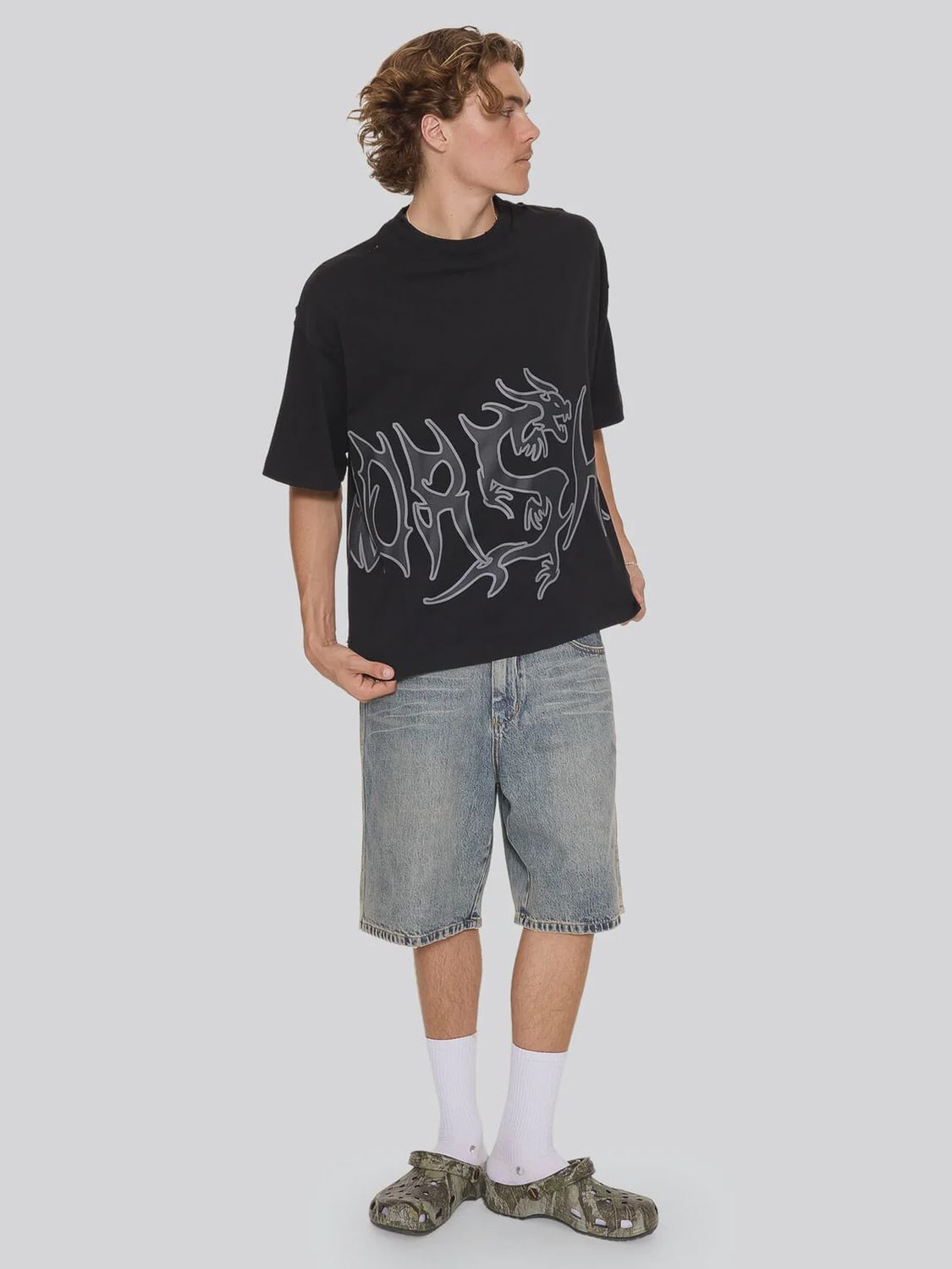 WORSHIP MENS SERPES DISTRESS OVERSIZE TEE - ACID BLACK