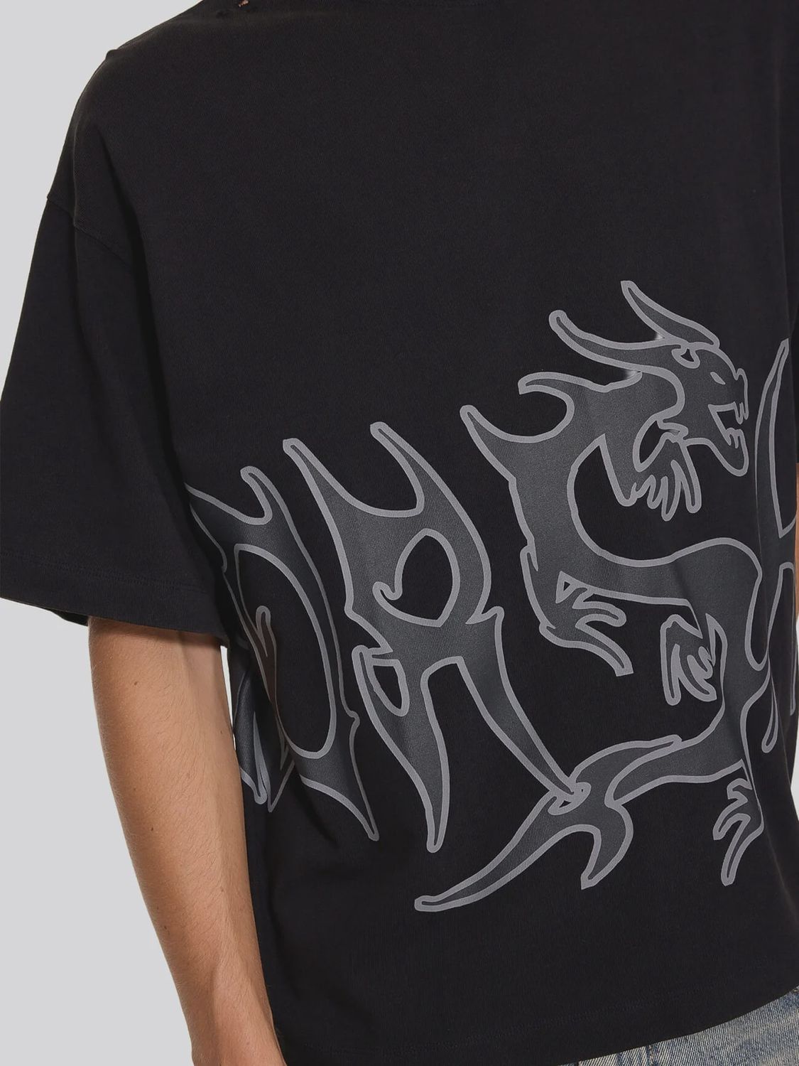 WORSHIP MENS SERPES DISTRESS OVERSIZE TEE - ACID BLACK