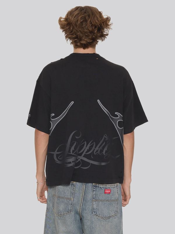 WORSHIP MENS SERPES DISTRESS OVERSIZE TEE - ACID BLACK