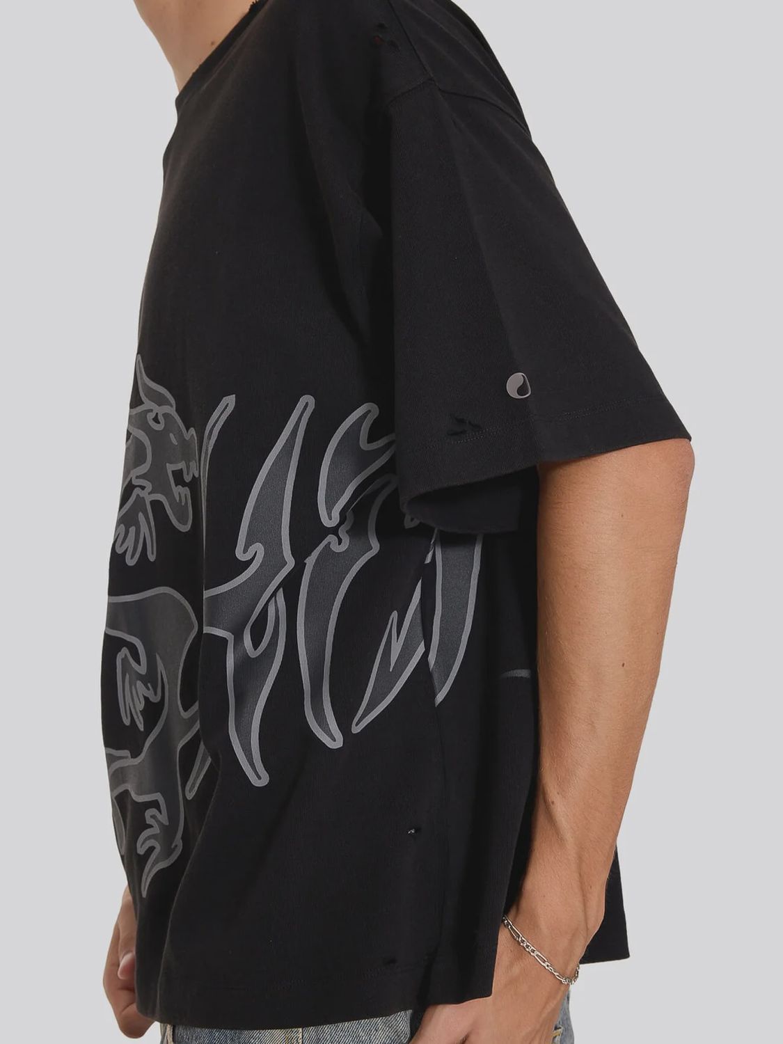 WORSHIP MENS SERPES DISTRESS OVERSIZE TEE - ACID BLACK