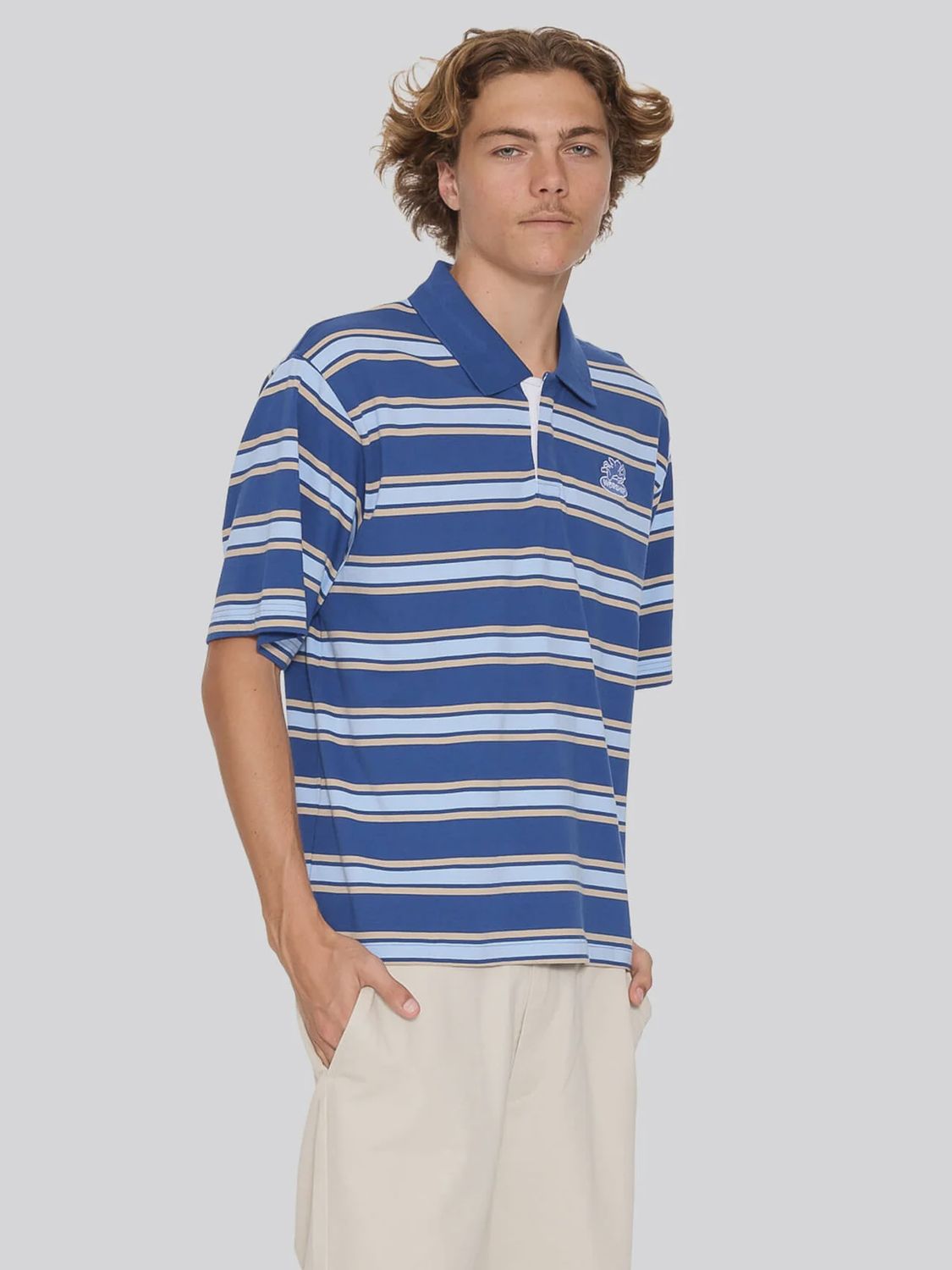 WORSHIP MENS SHADOW CHERUB SHORT SLEEVE GOLF POLO - BLUE