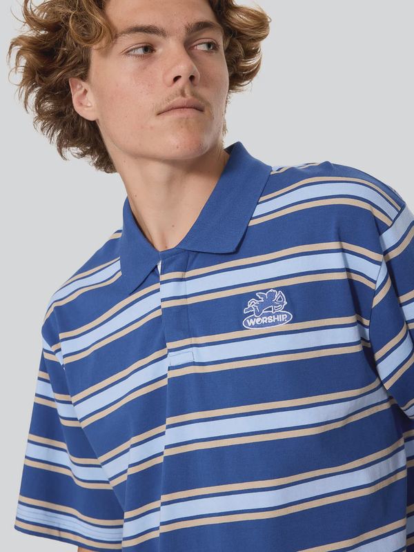 WORSHIP MENS SHADOW CHERUB SHORT SLEEVE GOLF POLO - BLUE