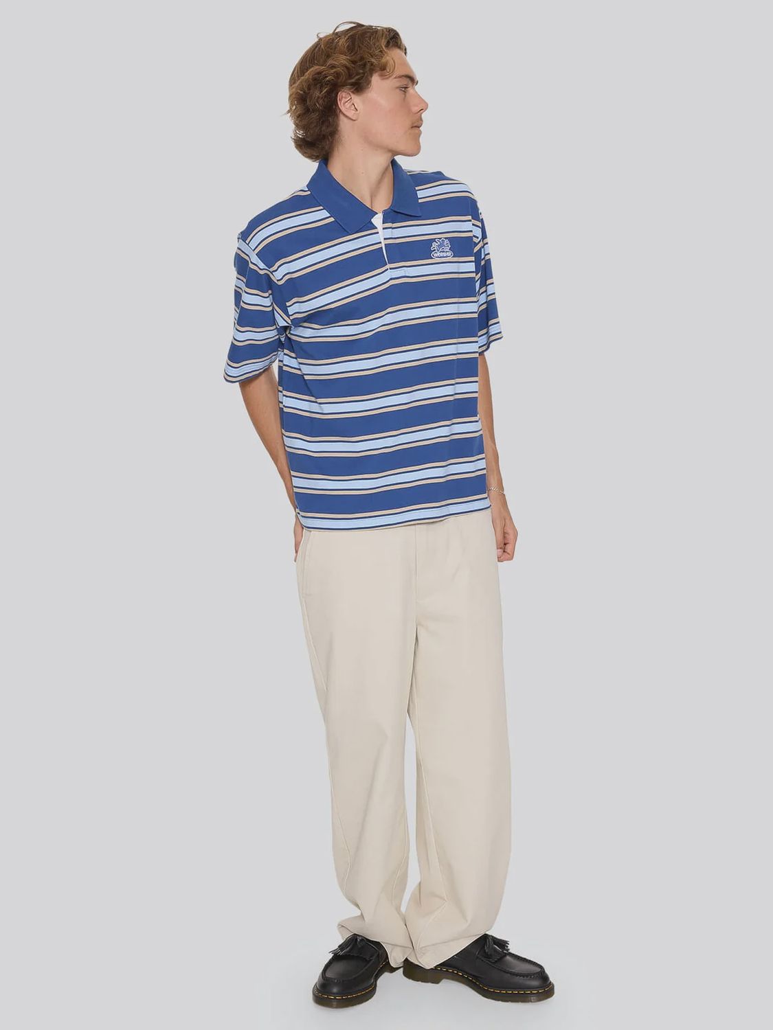 WORSHIP MENS SHADOW CHERUB SHORT SLEEVE GOLF POLO - BLUE