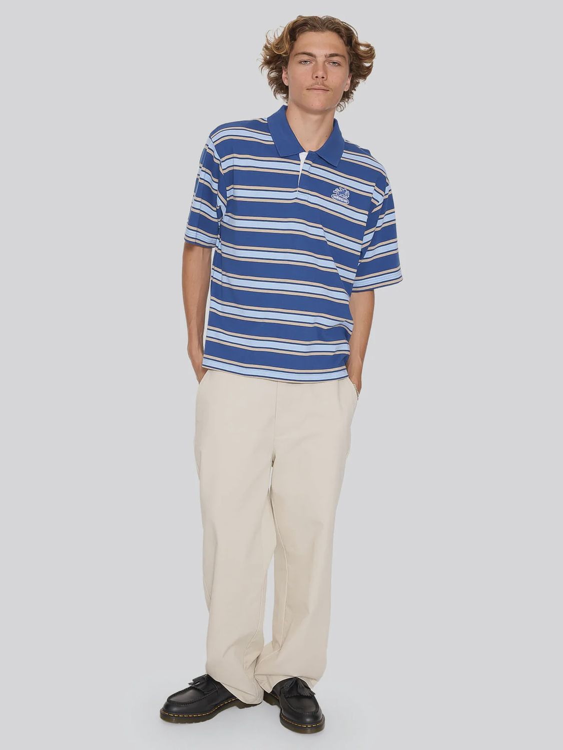 WORSHIP MENS SHADOW CHERUB SHORT SLEEVE GOLF POLO - BLUE
