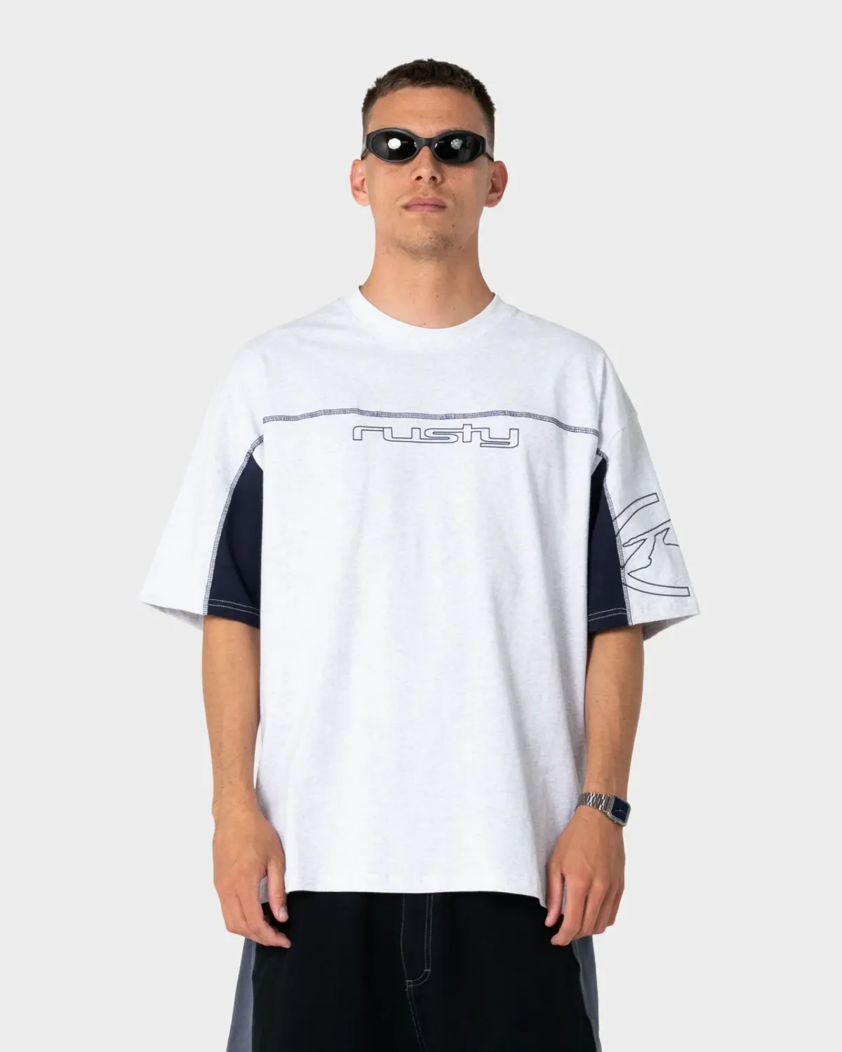 RUSTY MENS CYBERWAVE SHORT SLEEVE TEE - ECRU MARLE