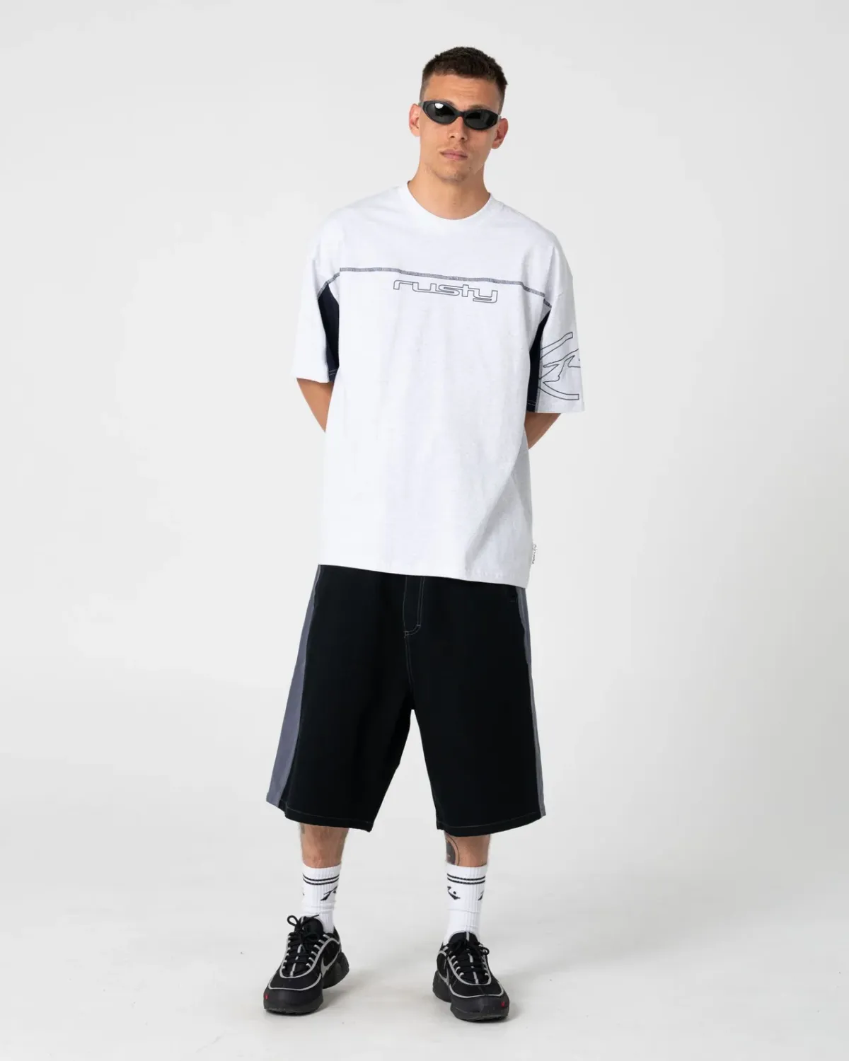 RUSTY MENS CYBERWAVE SHORT SLEEVE TEE - ECRU MARLE