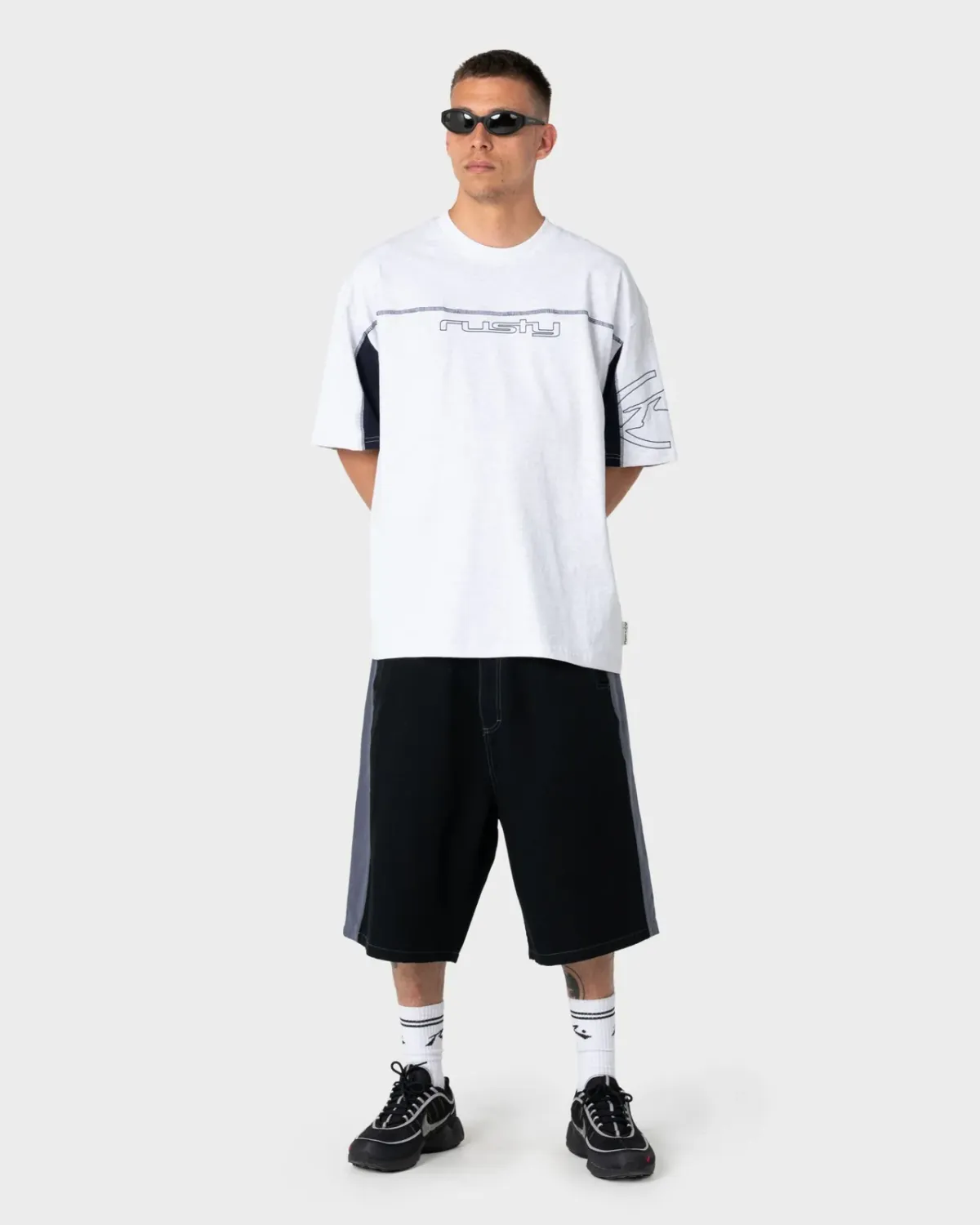 RUSTY MENS CYBERWAVE SHORT SLEEVE TEE - ECRU MARLE