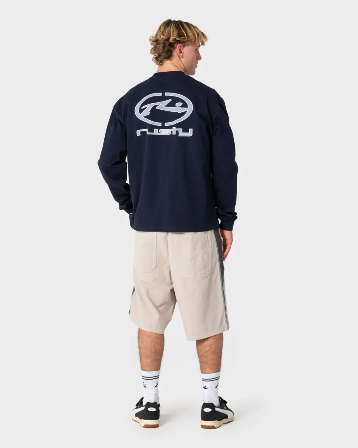RUSTY MENS TURBO LONG SLEEVE TEE - NAVY BLUE