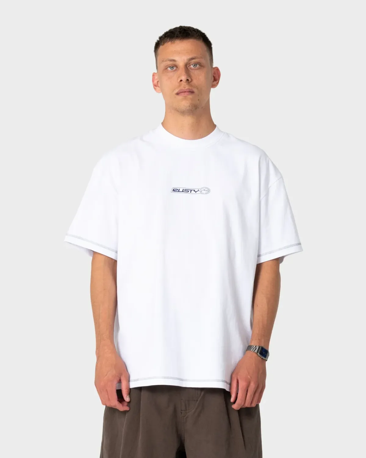 RUSTY MENS BUS DOWN SHORT SLEEVE TEE - WHITE