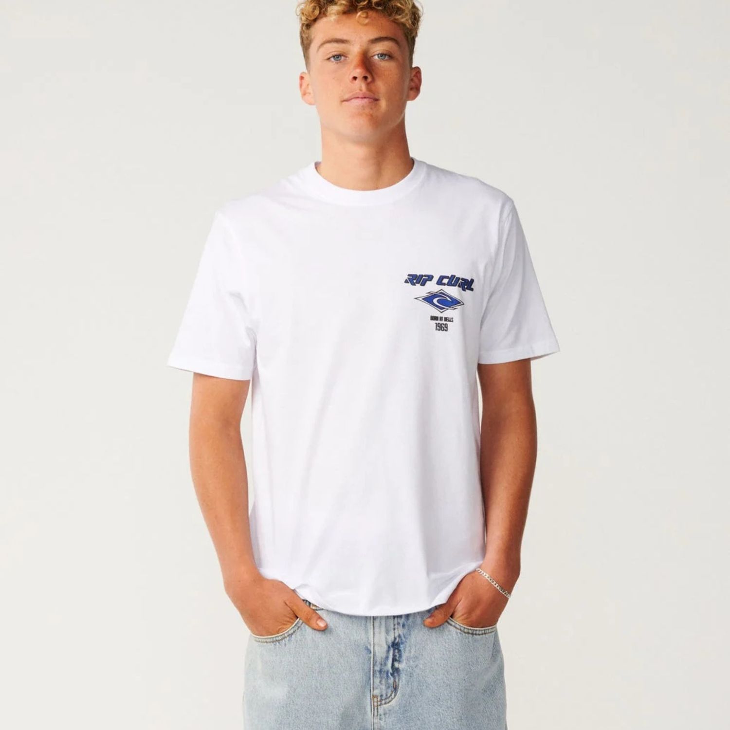 RIPCURL MENS FADE OUT ICON SS TEE- WHITE