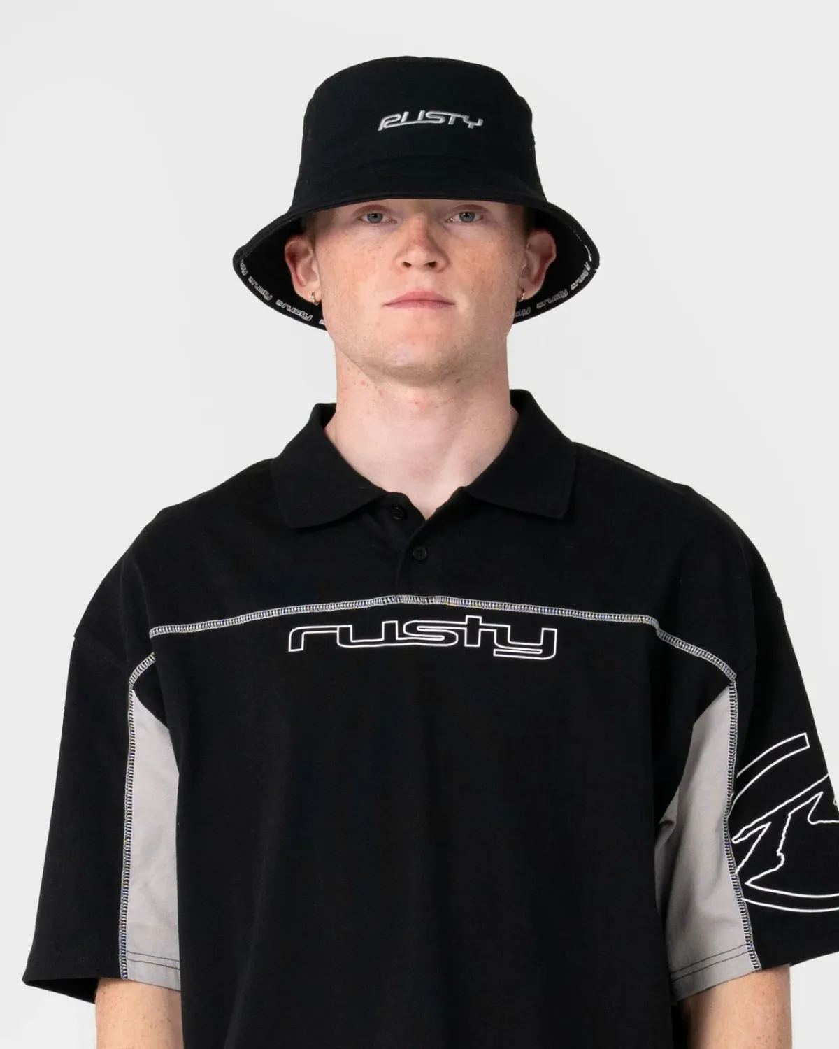 RUSTY MENS BLACK LIST REVERSIBLE BUCKET HAT - BLACK