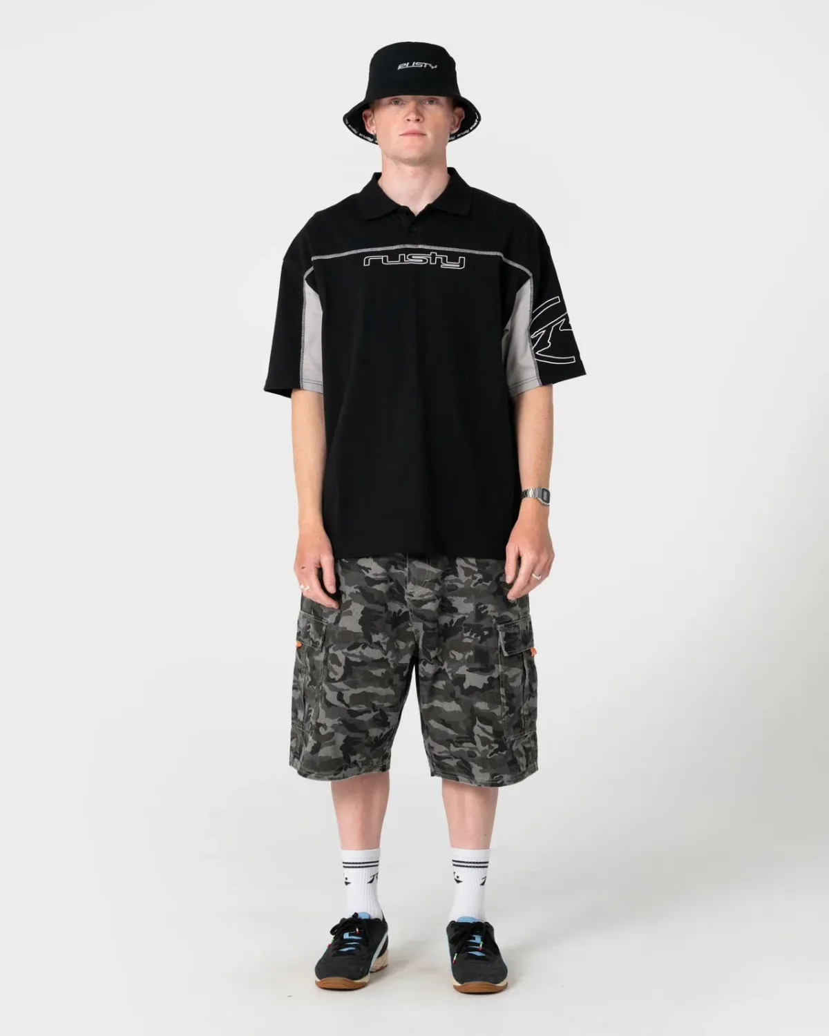 RUSTY MENS BLACK LIST REVERSIBLE BUCKET HAT - BLACK