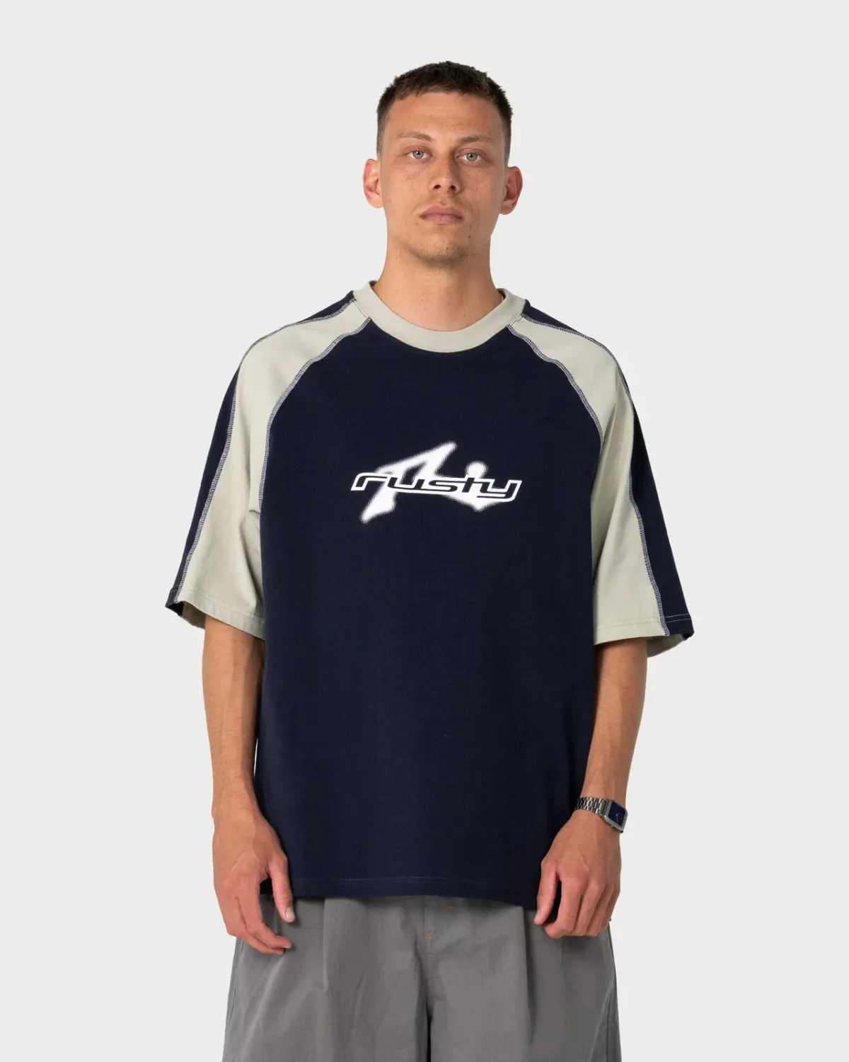RUSTY MENS FADE-R SHORT SLEEVE TEE - NAVY BLUE