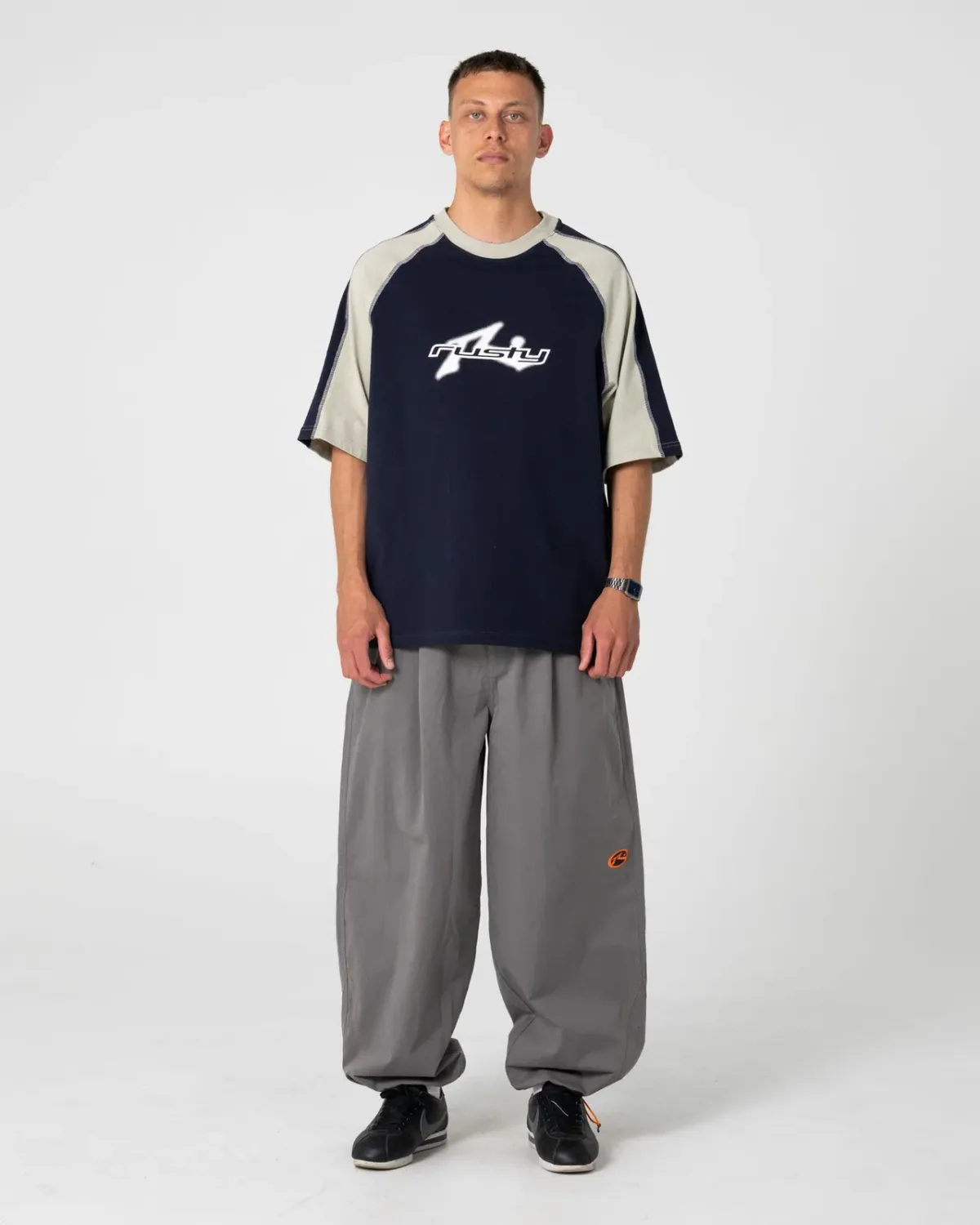 RUSTY MENS FADE-R SHORT SLEEVE TEE - NAVY BLUE