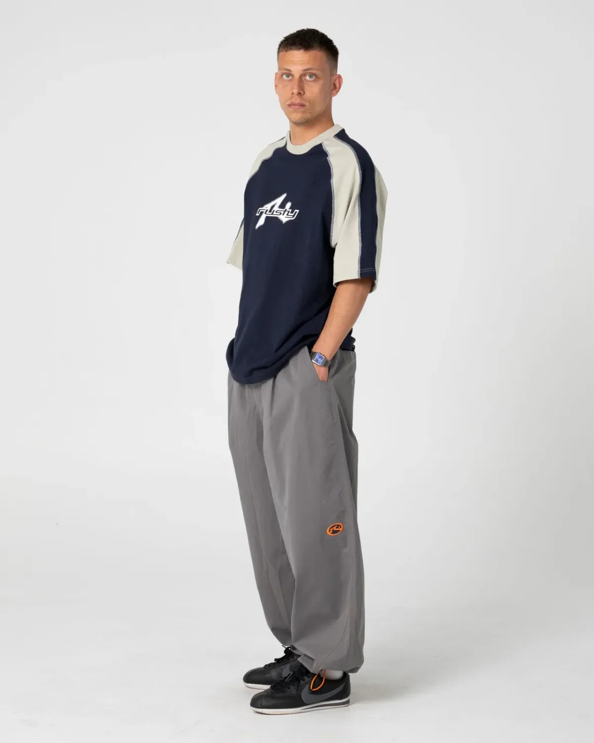 RUSTY MENS FADE-R SHORT SLEEVE TEE - NAVY BLUE