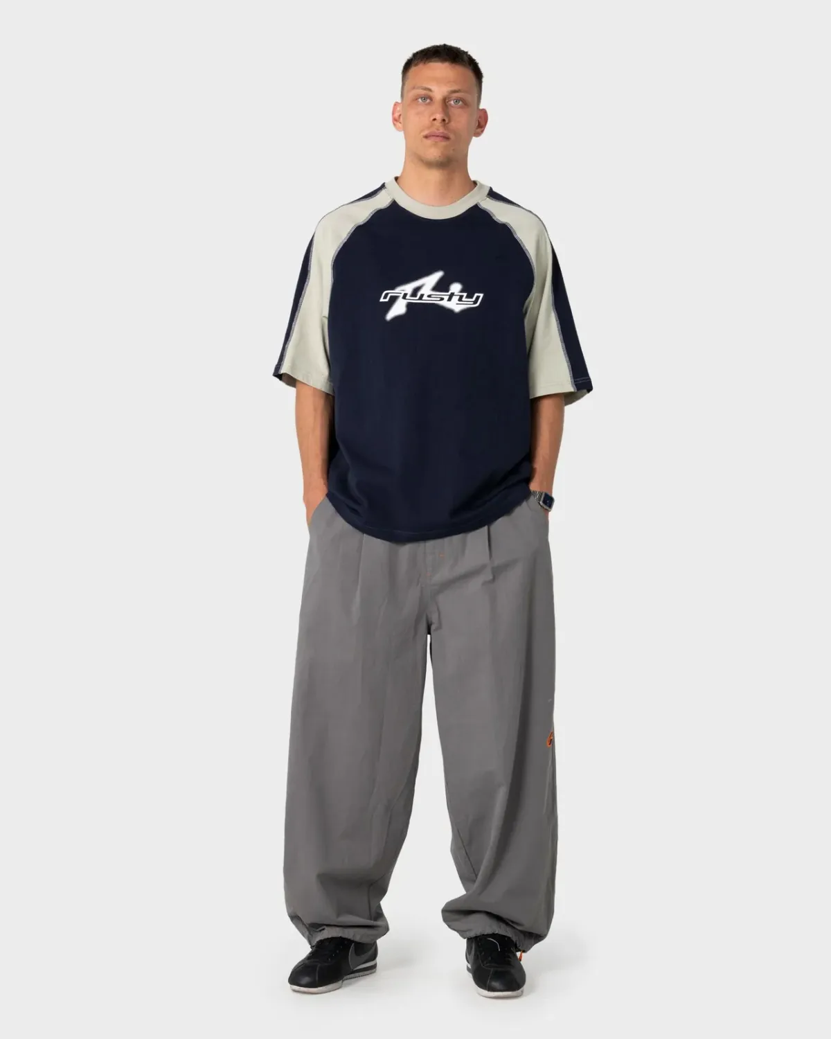 RUSTY MENS FADE-R SHORT SLEEVE TEE - NAVY BLUE
