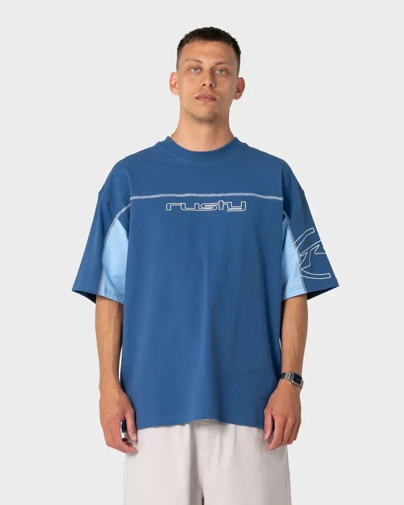 RUSTY MENS CYBERWAVE SHORT SLEEVE TEE - ATLANTIC BLUE