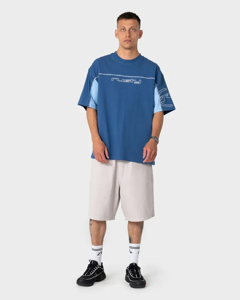 RUSTY MENS CYBERWAVE SHORT SLEEVE TEE - ATLANTIC BLUE