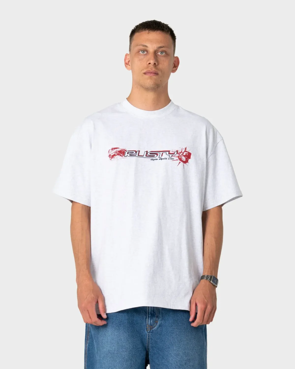 RUSTY MENS FOUR BY FOUR SHORT SLEEVE TEE - ECRU MARLE