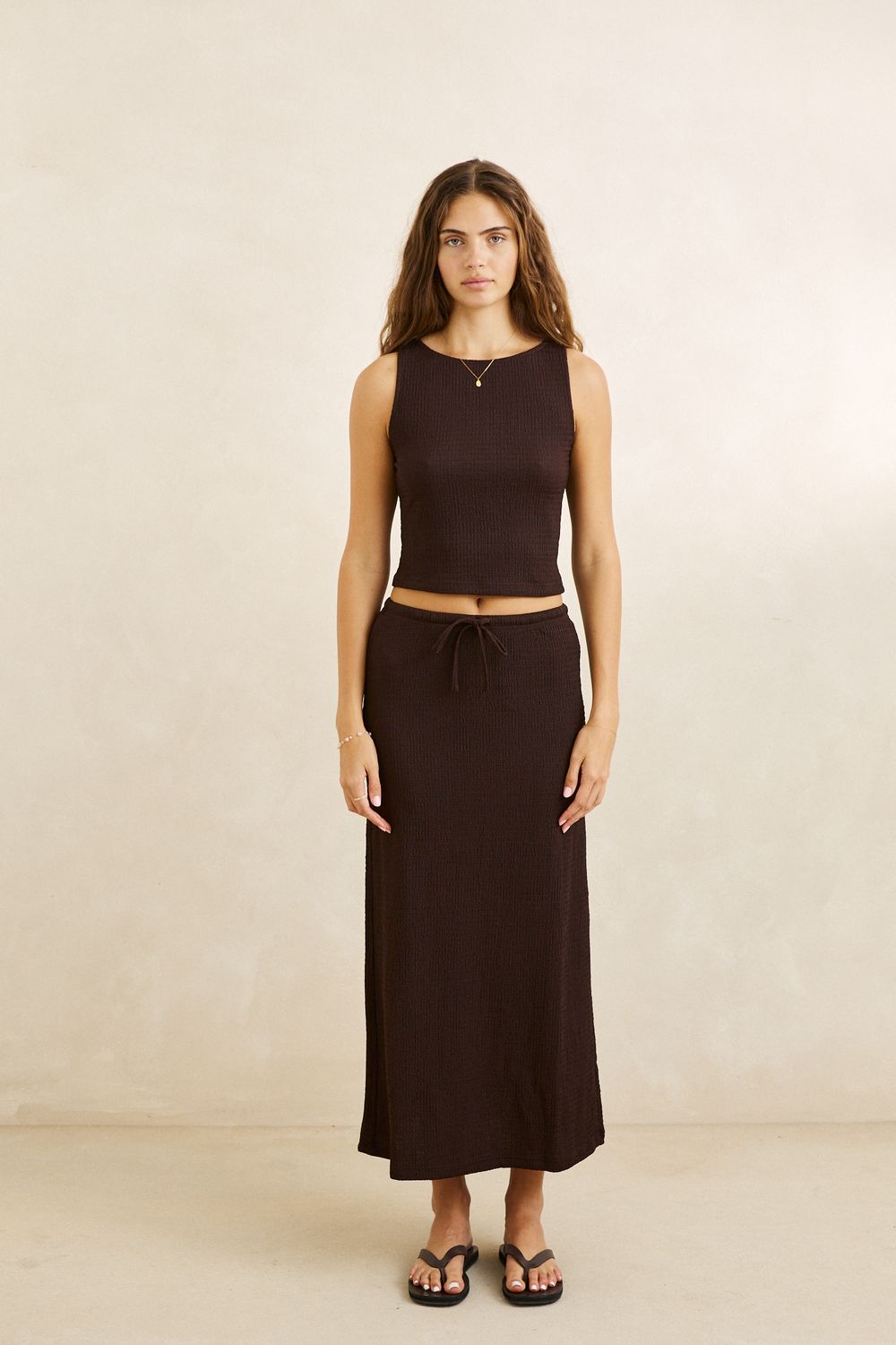 RHYTHM WOMENS INDIE MAXI SKIRT - CHOCOLATE