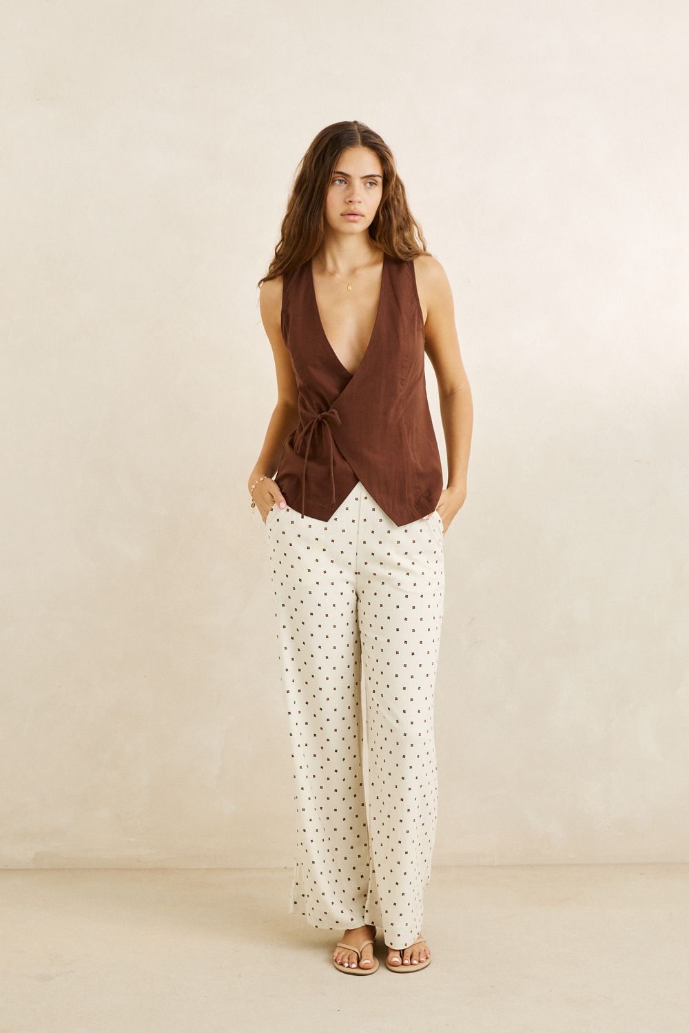 RHYTHM WOMENS SANDY ESSENTIAL WIDE LEG PANT - CREAM