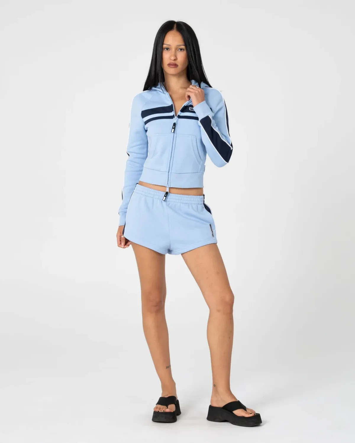 RUSTY WOMENS RETRO LINES MINI FLEECE SHORT - RETRO BLUE
