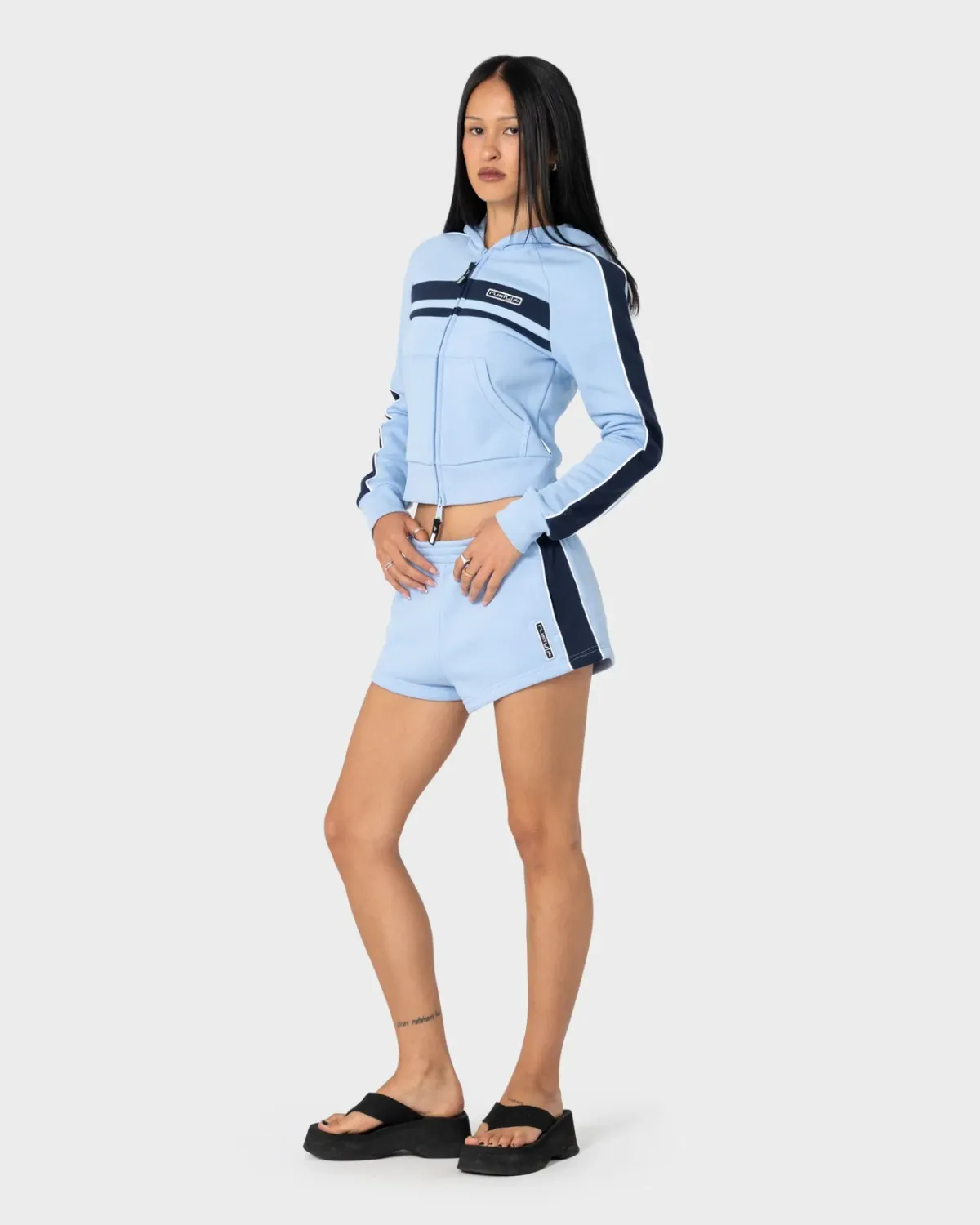 RUSTY WOMENS RETRO LINES MINI FLEECE SHORT - RETRO BLUE