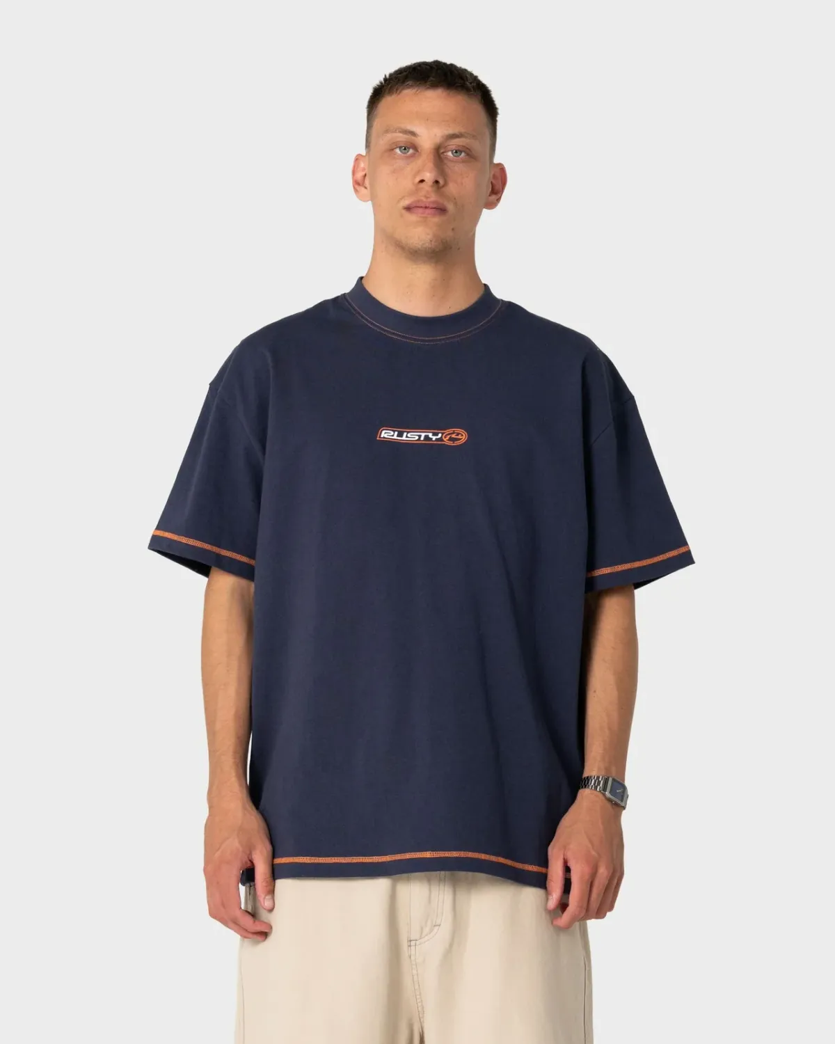 RUSTY MENS BUS DOWN SHORT SLEEVE TEE - DARK BLUE