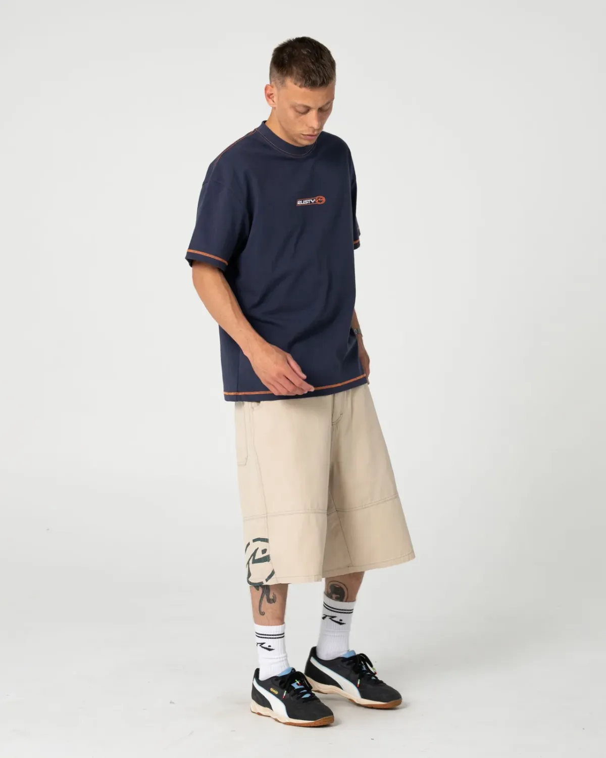 RUSTY MENS BUS DOWN SHORT SLEEVE TEE - DARK BLUE