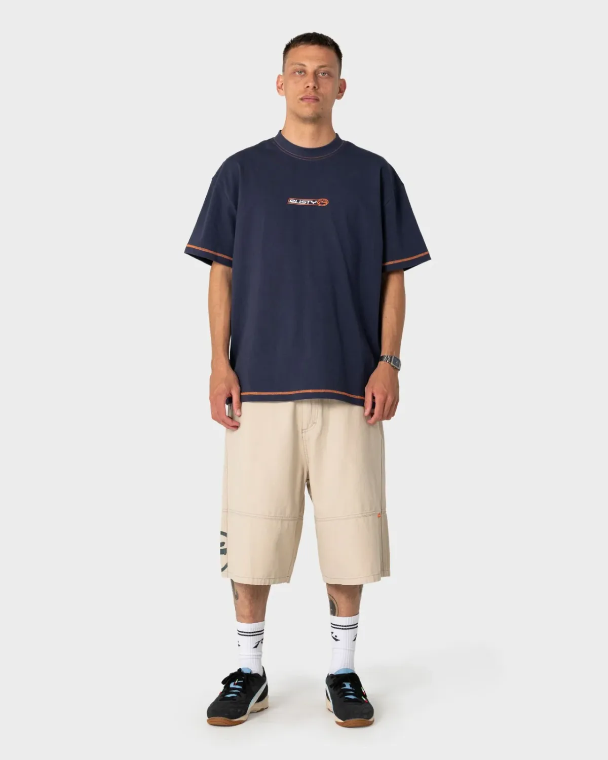 RUSTY MENS BUS DOWN SHORT SLEEVE TEE - DARK BLUE
