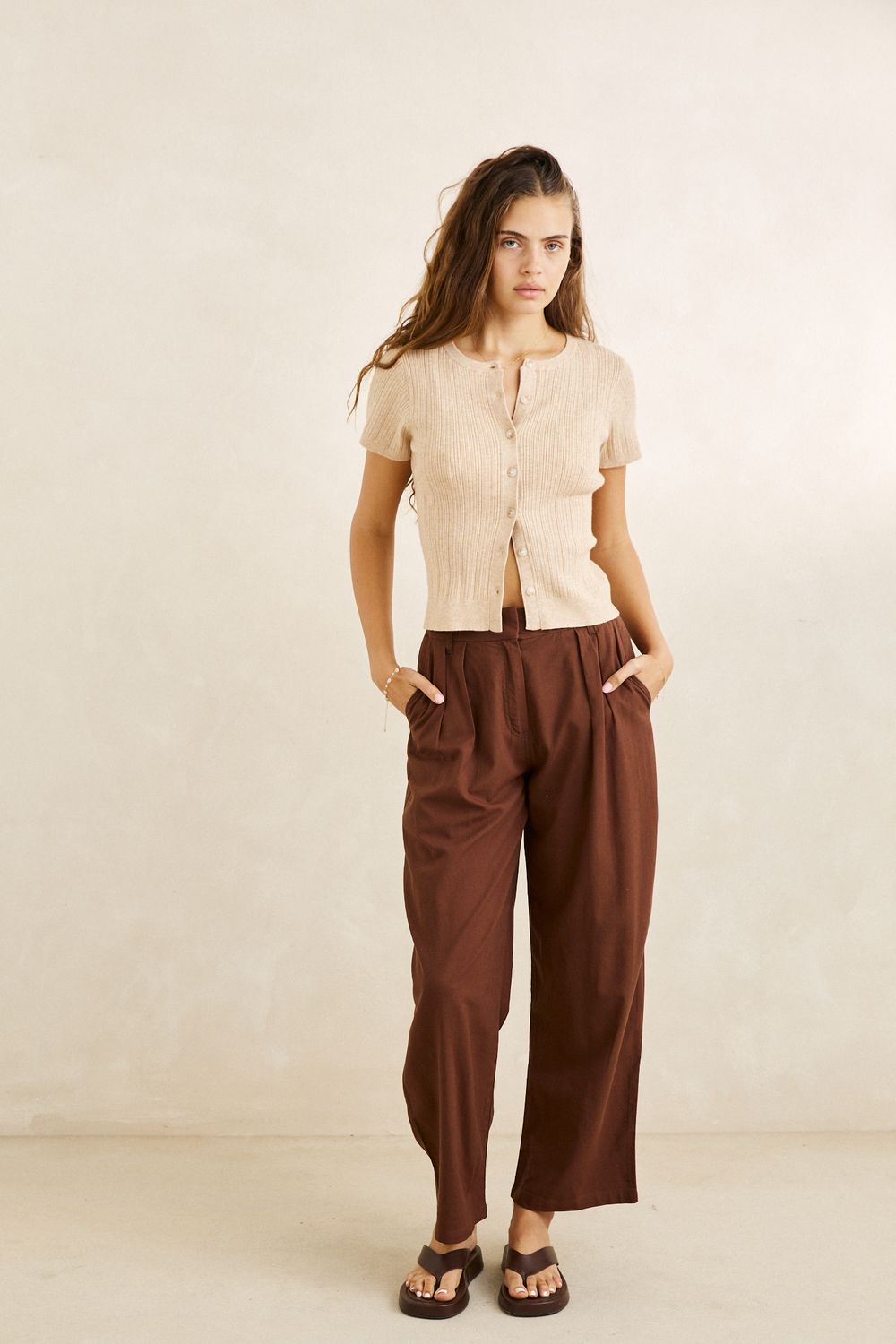 RHYTHM WOMENS VENICE TAILORED LINEN PANT - CHOCOLATE