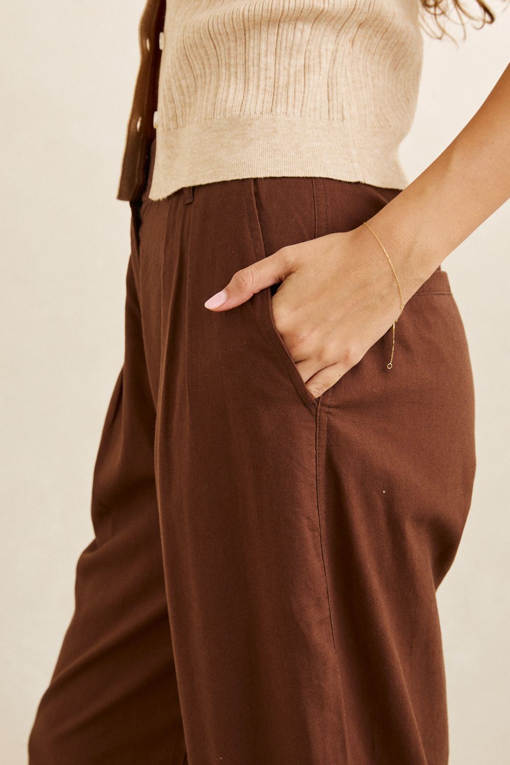 RHYTHM WOMENS VENICE TAILORED LINEN PANT - CHOCOLATE